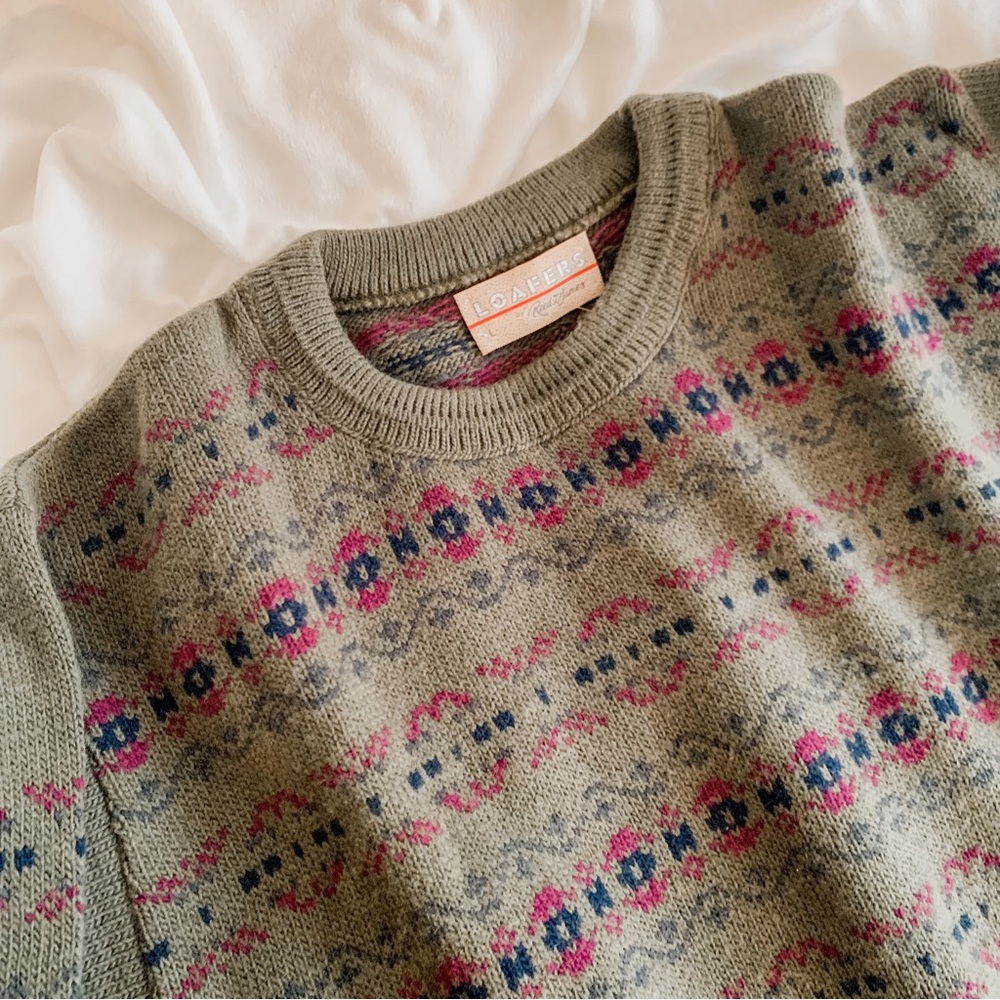 Vintage Green Fair Isle Cottagecore Crewneck Sweater SZ L